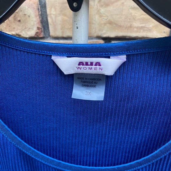 ALIA WOMEN 3X Blue Ribbed stretch Sleeveless Top - Picture 3 of 3